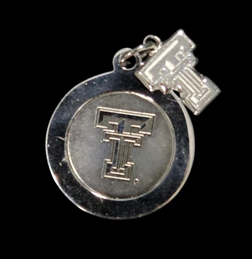 .925 Texas Tech Sterling Charm & Stainless Steel Pendant Double T Red Raiders